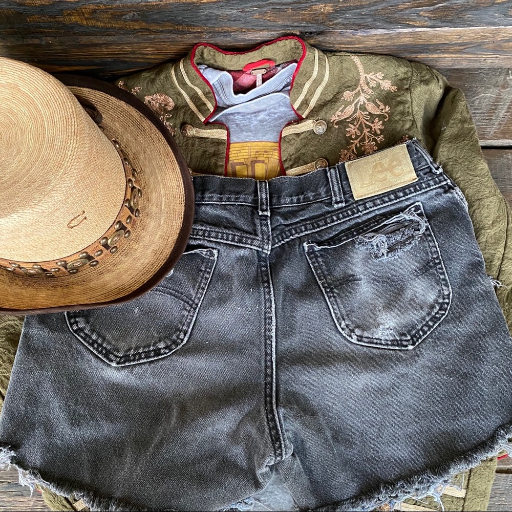 VINTAGE LEE DENIM CUTOFF SHORTS BLK WASH SZ 14